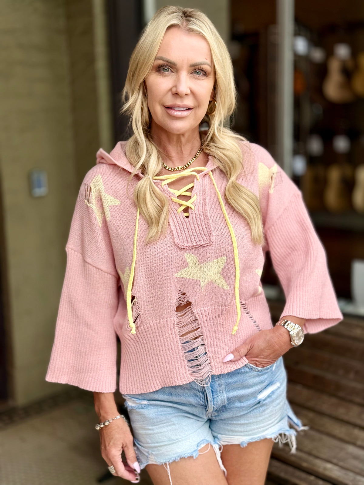 Distressed Star Summer Sweater