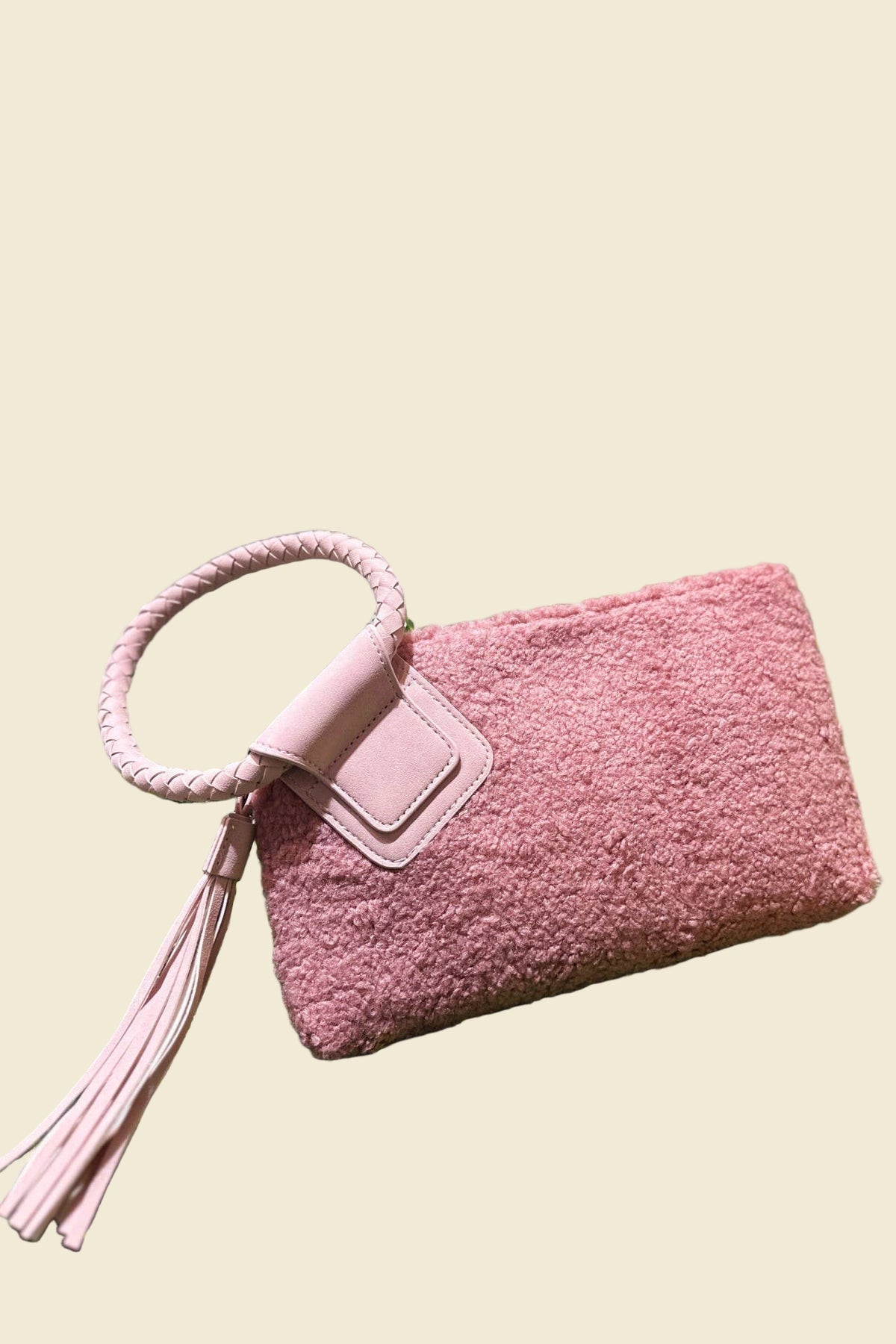 Sherpa Tassel Wristlet | Blush