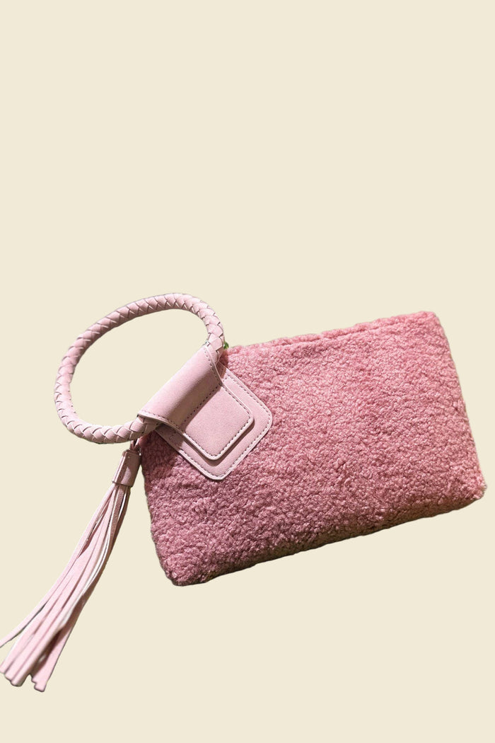 Sherpa Tassel Wristlet | Blush