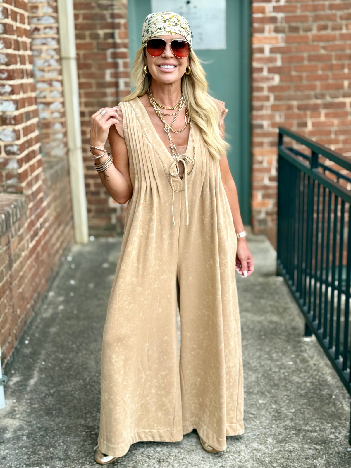 Pleated Sleeveless Wide Leg Jumpsuit