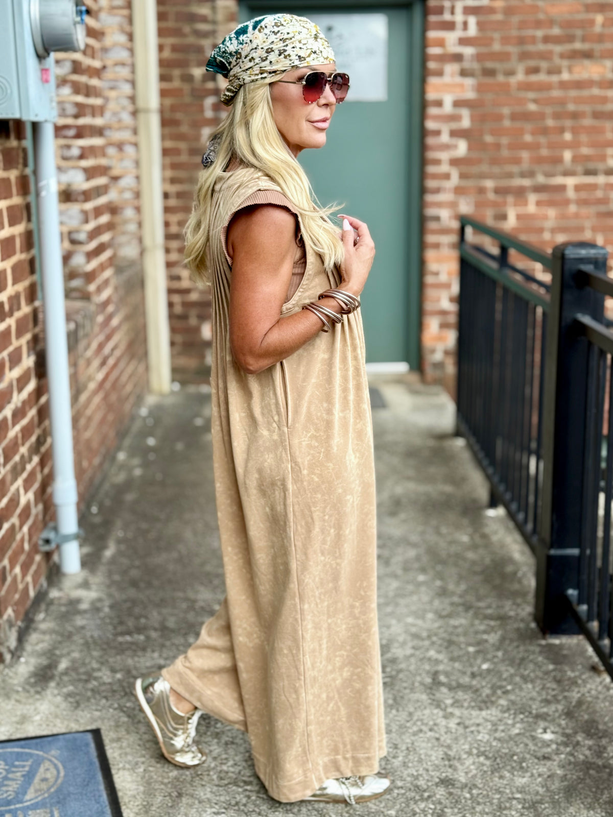Pleated Sleeveless Wide Leg Jumpsuit