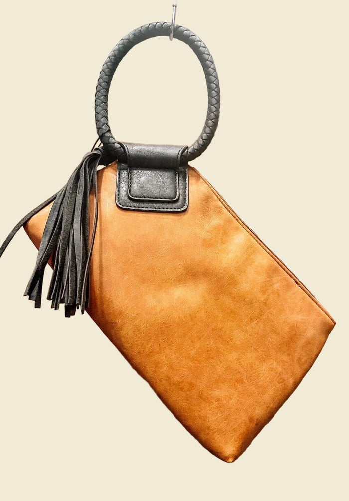 Two Tone Tassel Wristlet | Tan