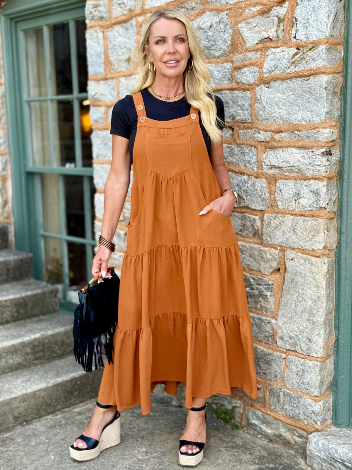 Tiered Overall Maxi Dress