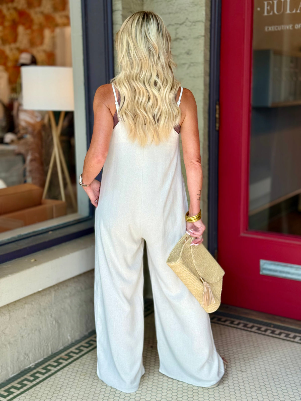 Pleated Wide Leg Jumpsuit | Oatmeal
