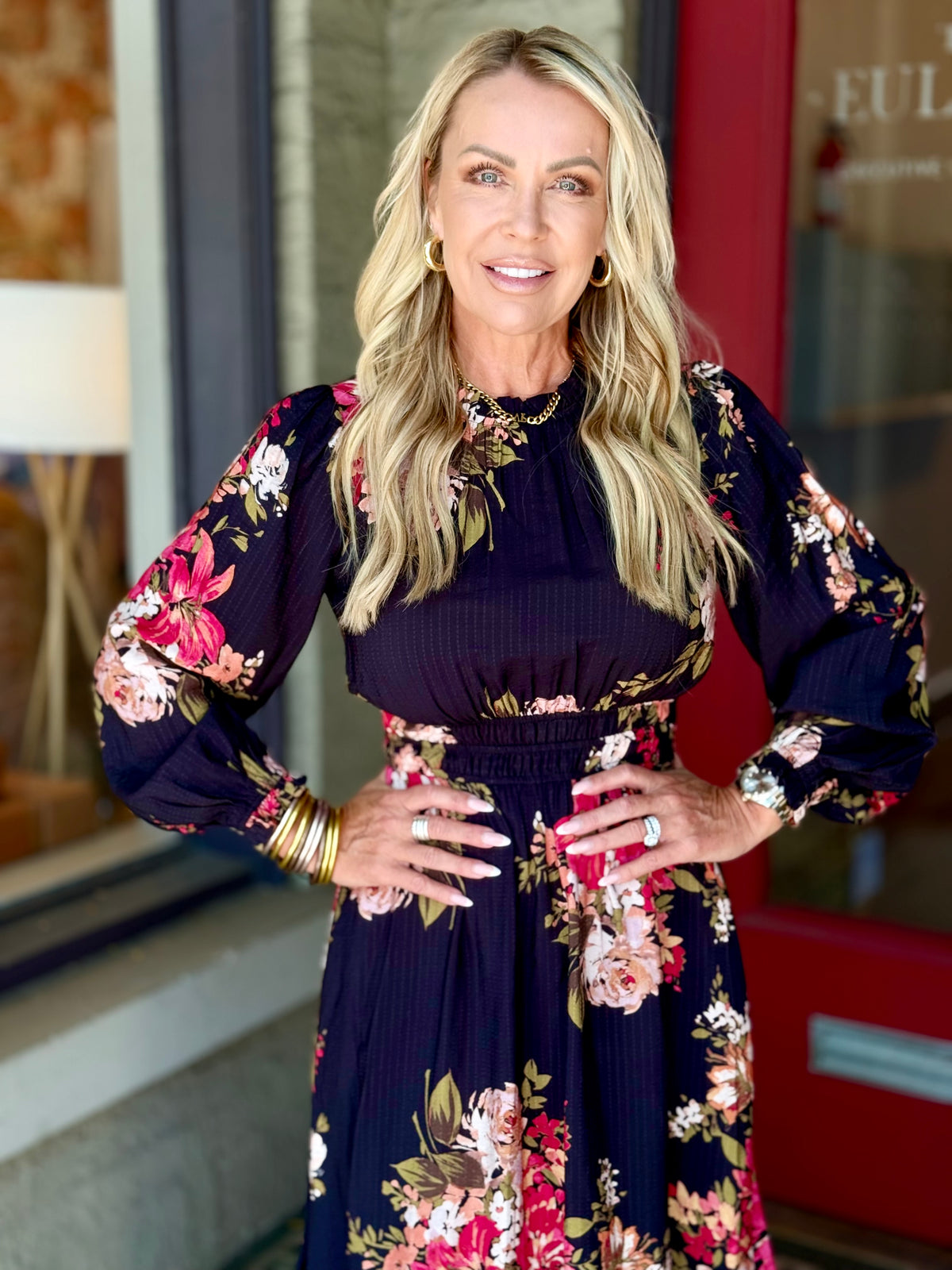 Floral Mock Neck Midi Dress