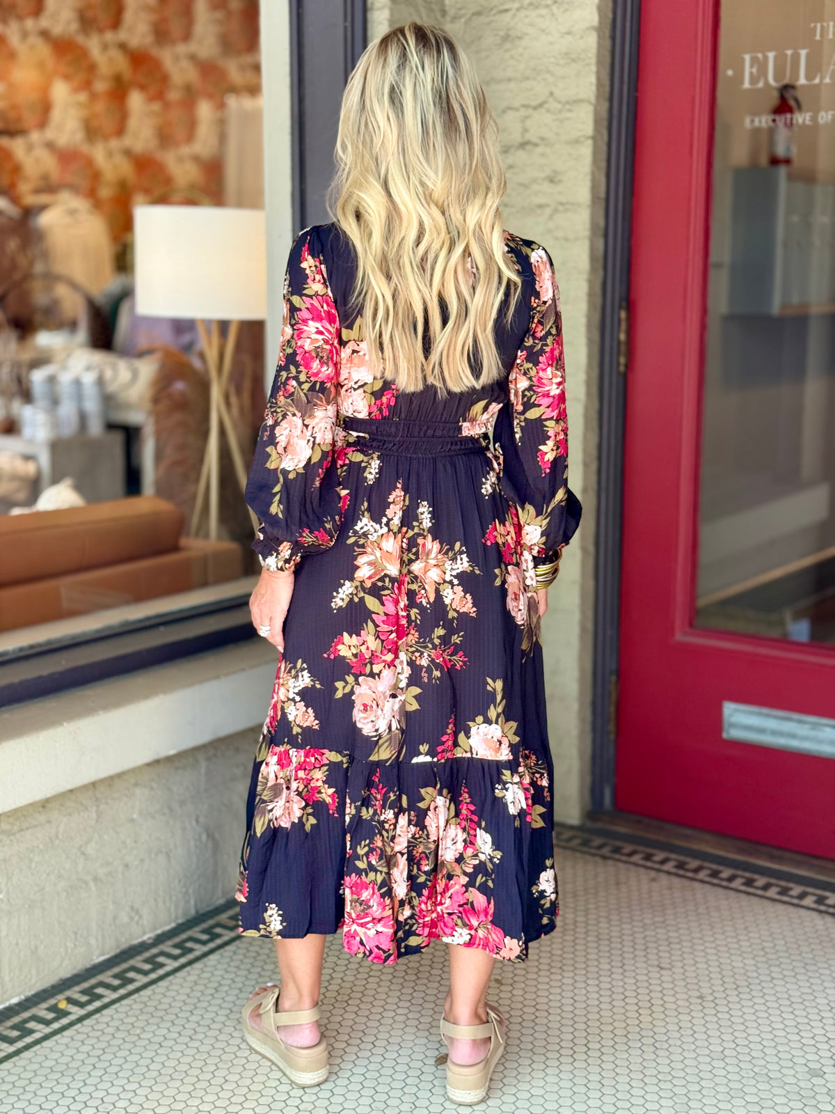 Floral Mock Neck Midi Dress