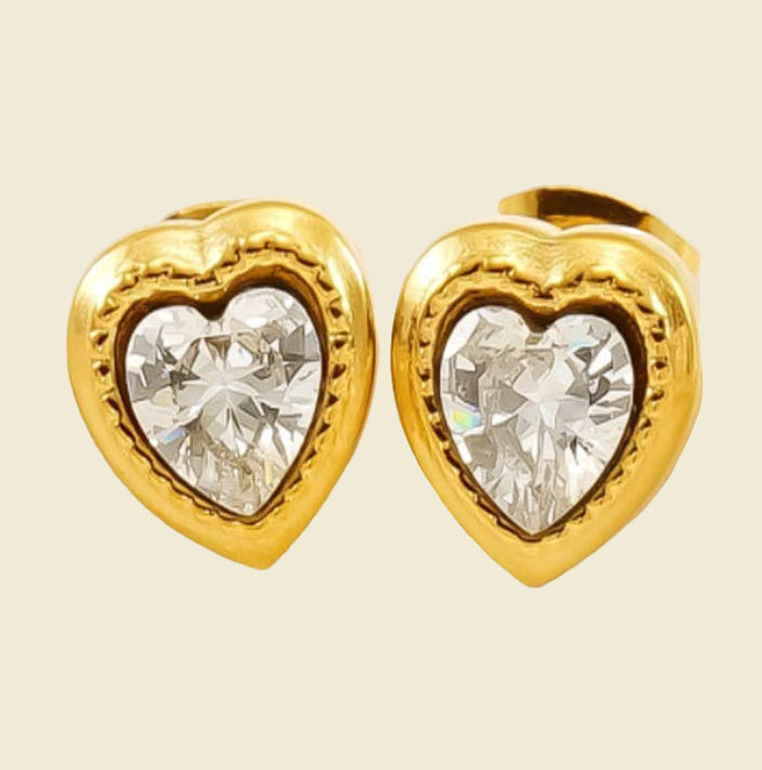 Rhinestone Heart Stud Earrings