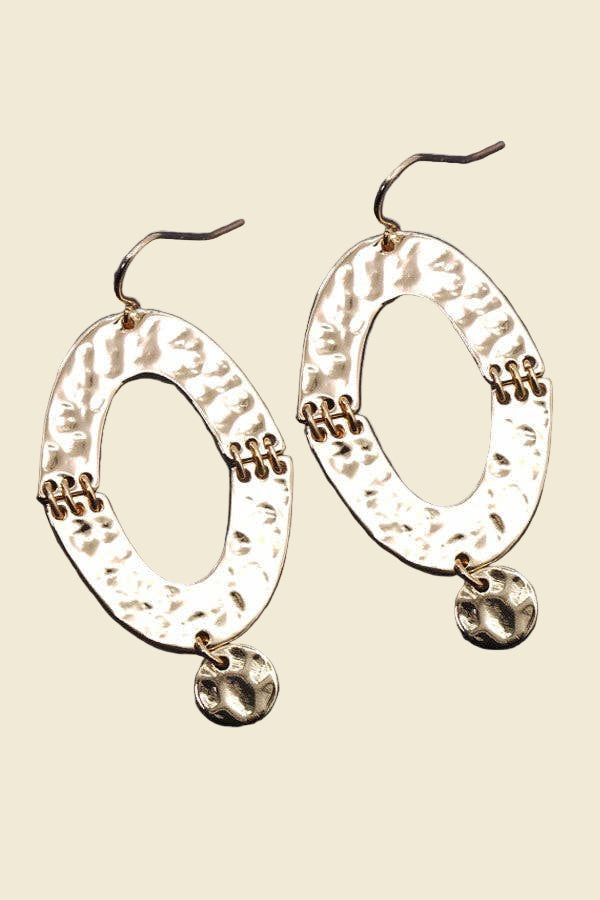 Hammered Oval Drop Earrings