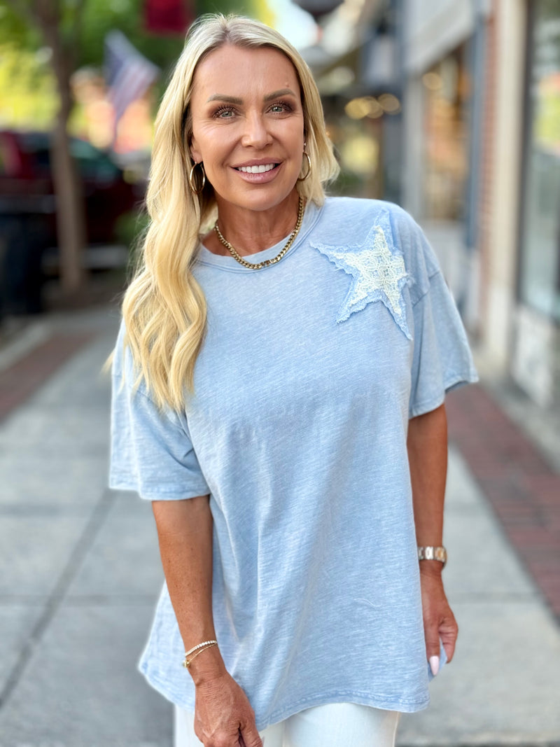 Lace Star Patch Top | Blue