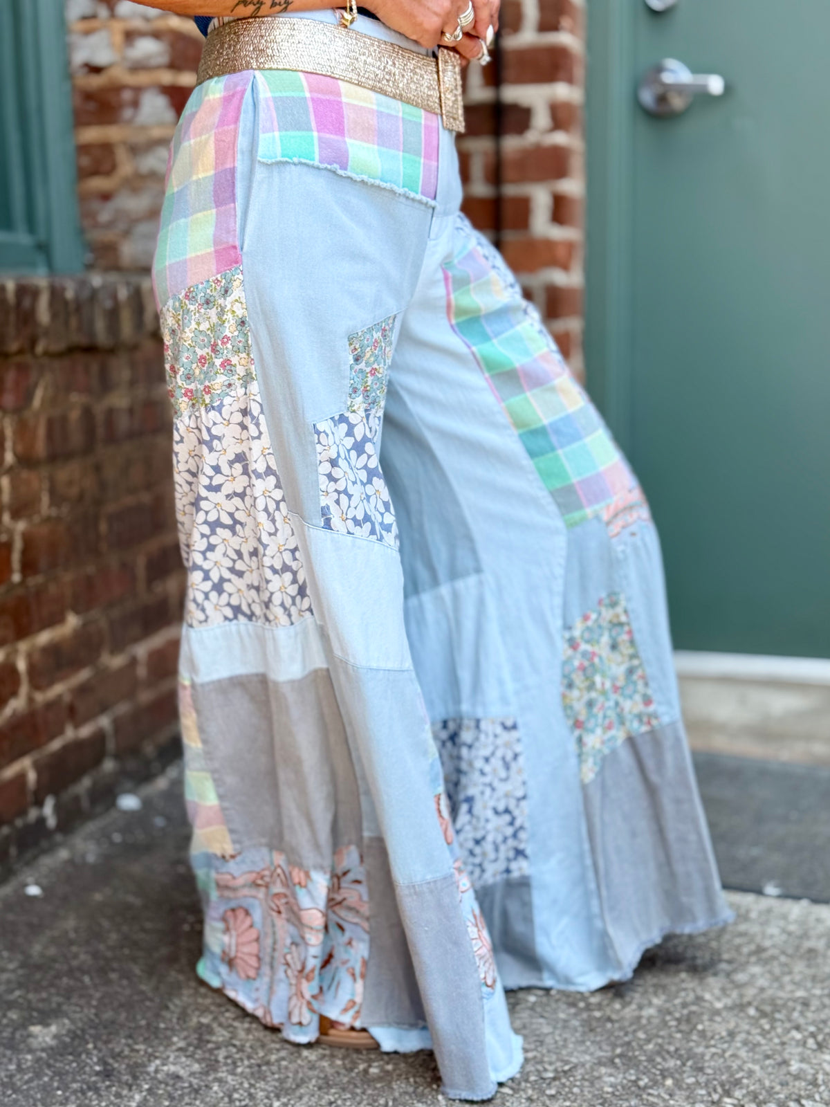 Floral + Plaid Patchwork Pants