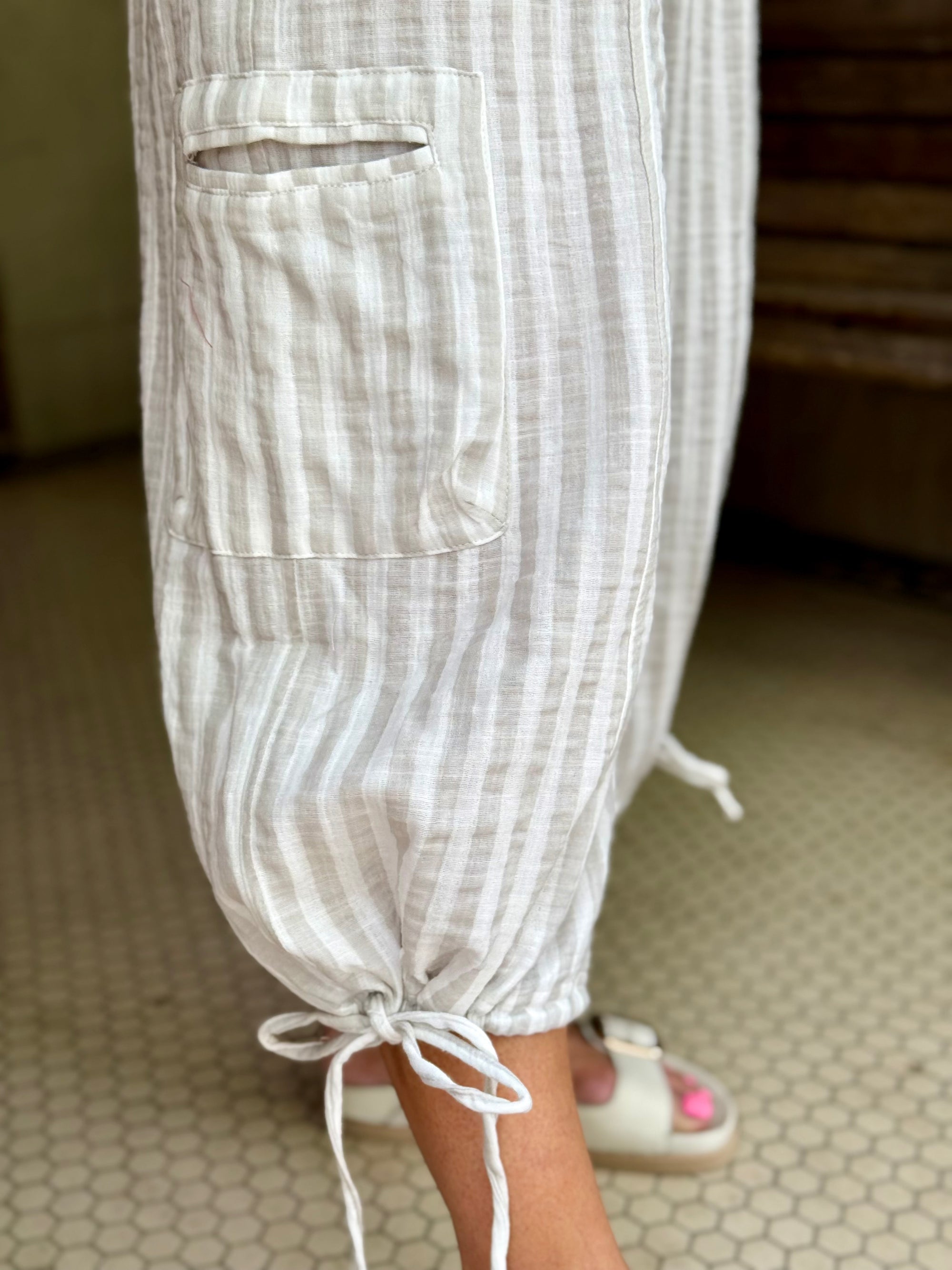 Striped Gauze Cargo Pants