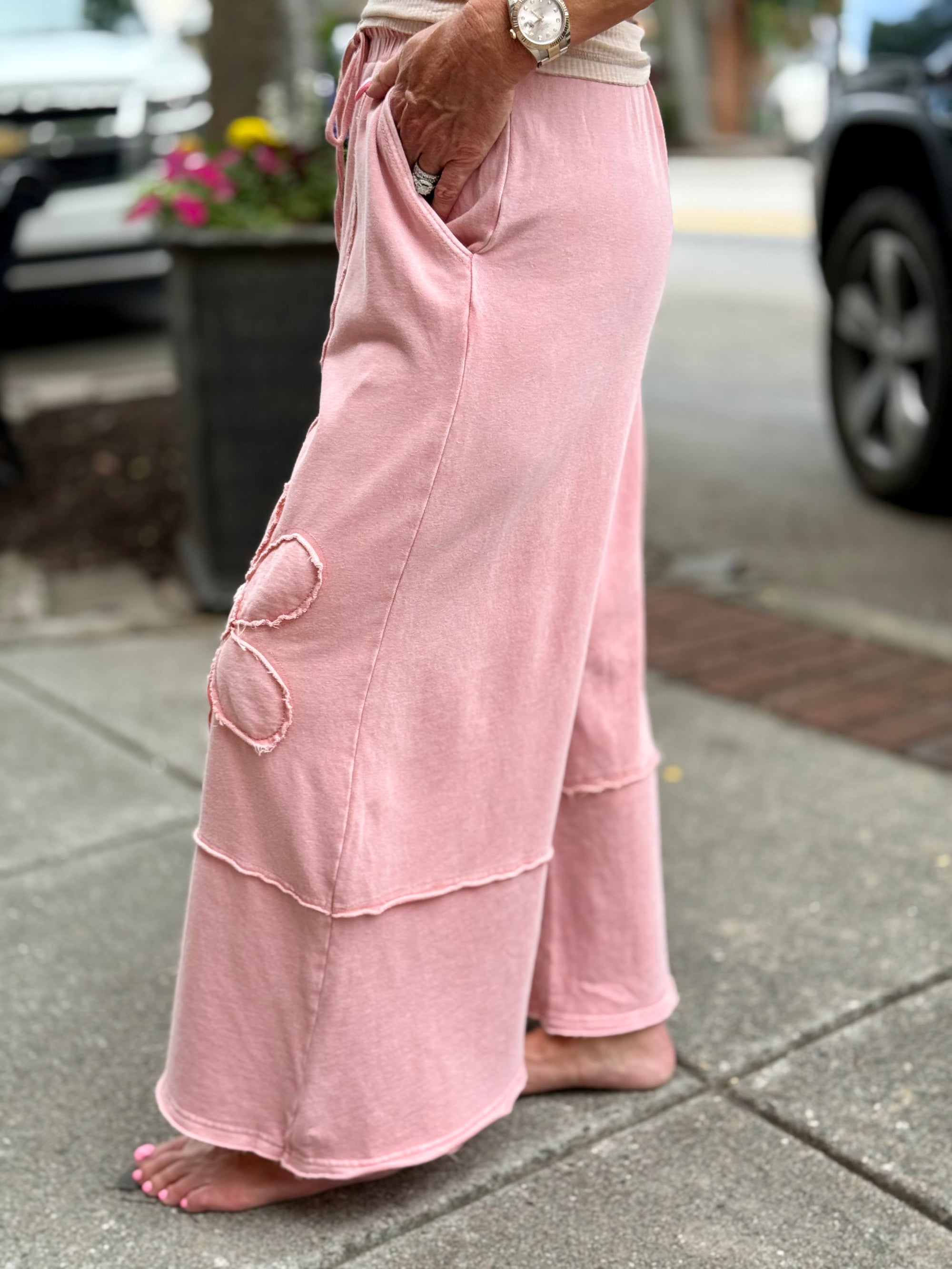 Cropped Flower Patch Wide Leg Pants | Rose