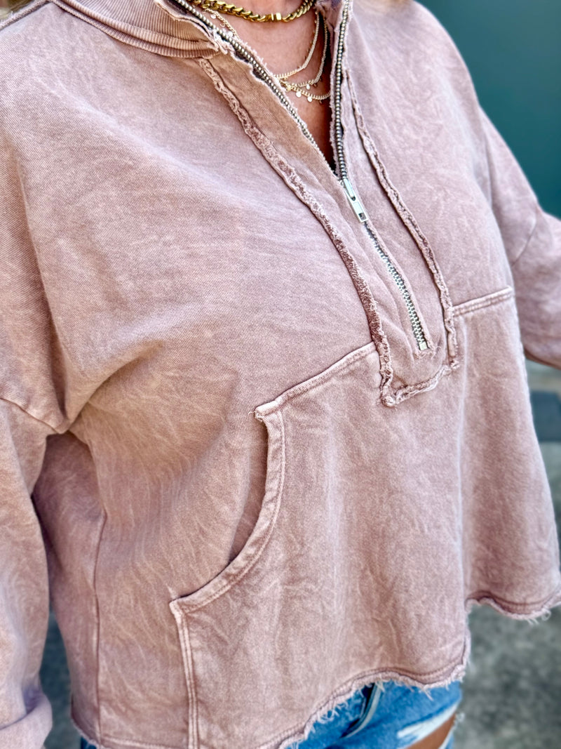 Mock Neck Half Zip Top | Mocha