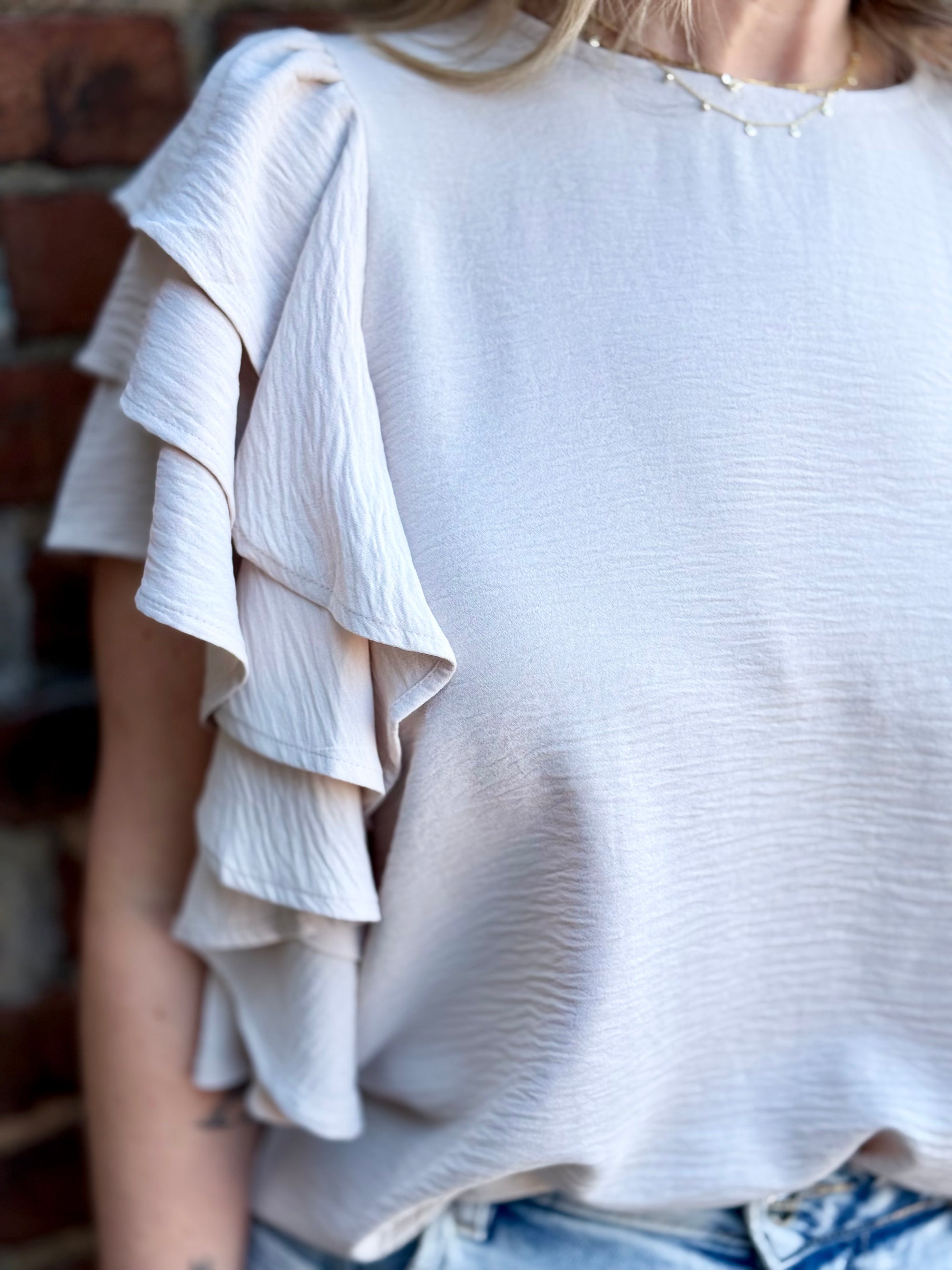 Tiered Ruffle Sleeve Top | Beige