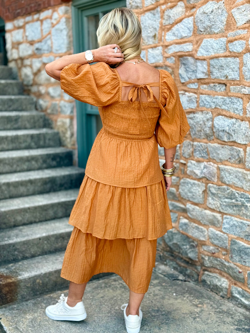 Textured Tiered Ruffle Midi Dress