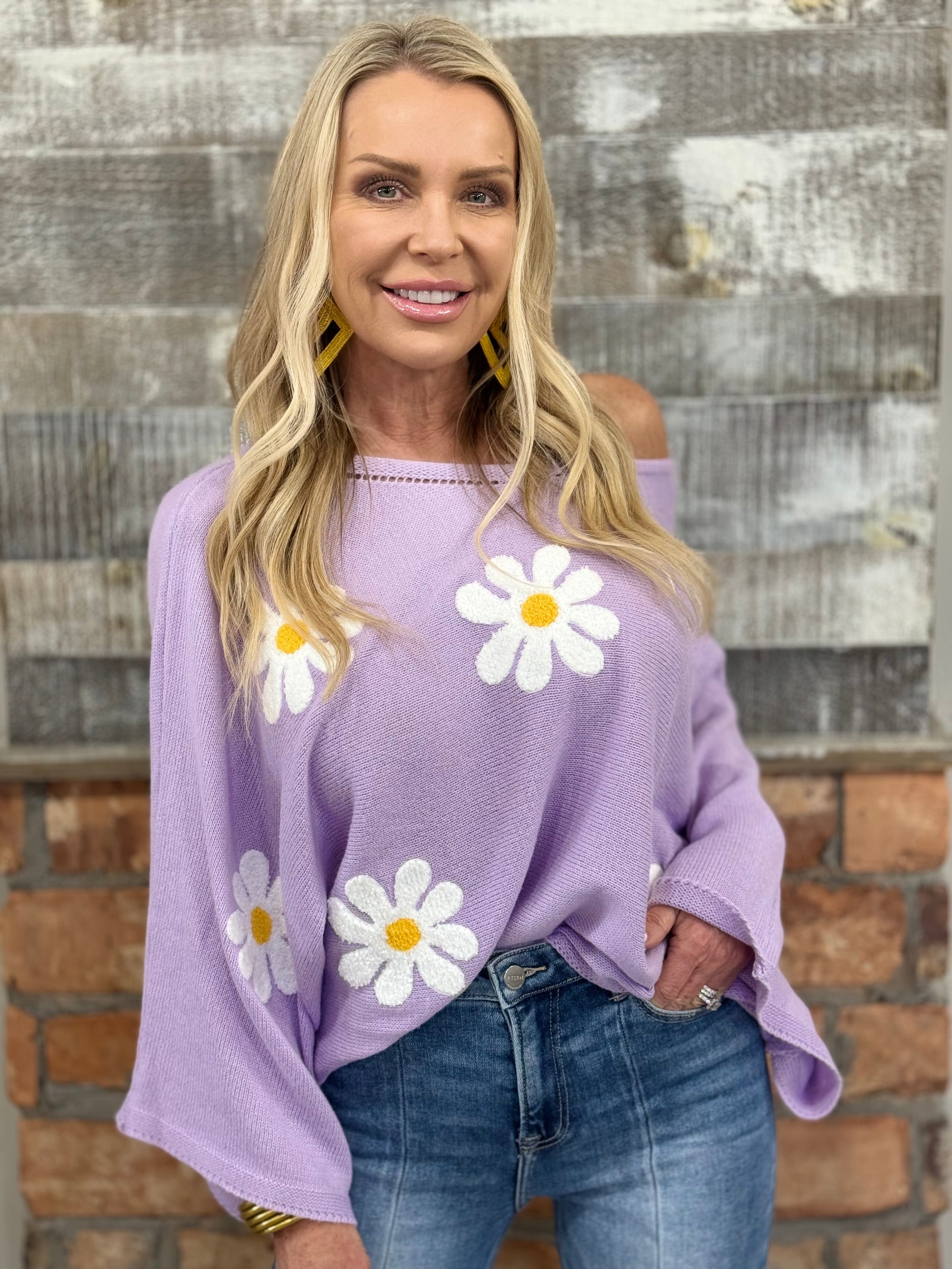 Floral Embroidered Knit Top in Lavender