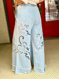 Drawstring Cutout Wide Leg Pants