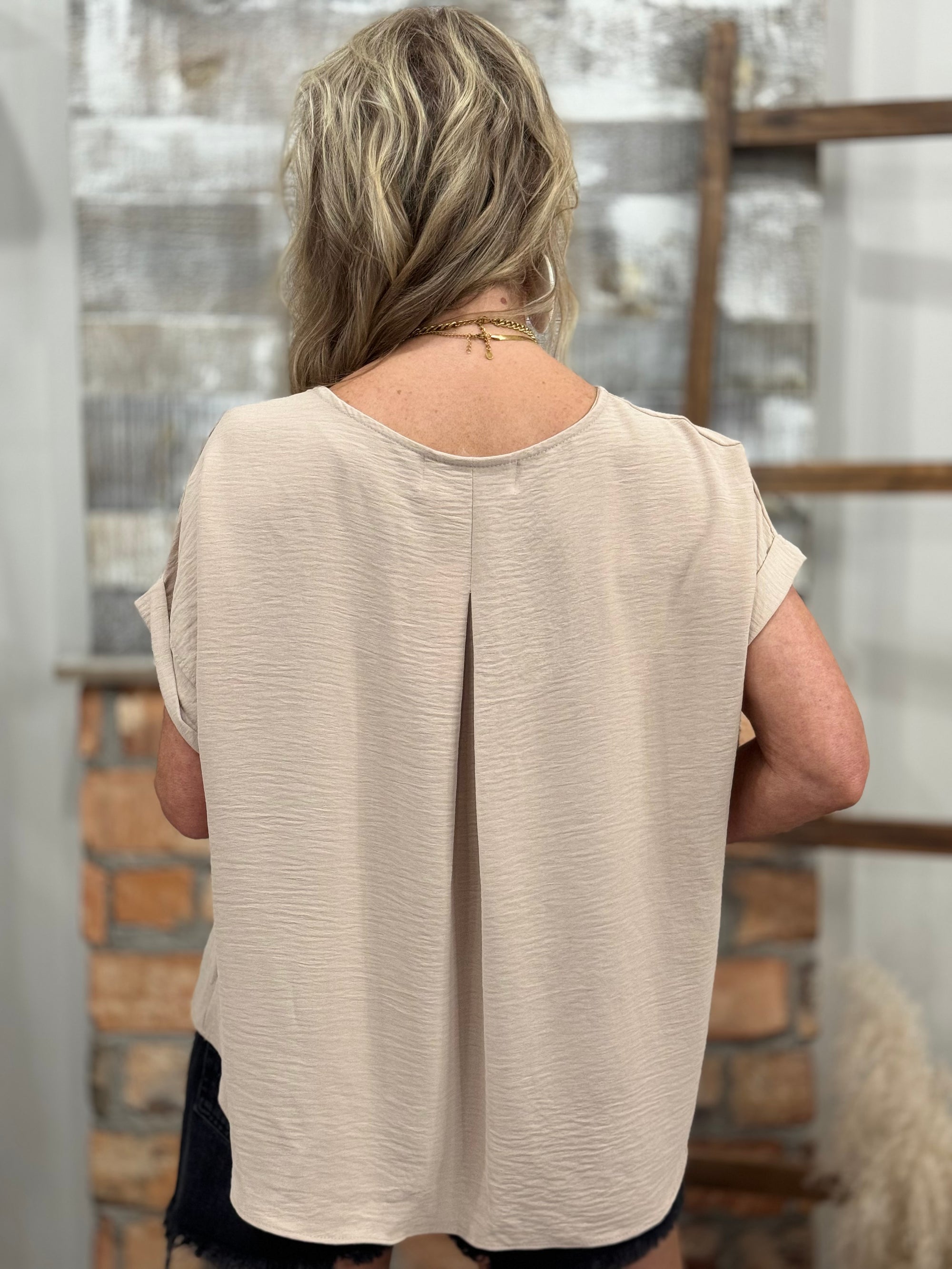 Textured Cuff Sleeve Top in Taupe