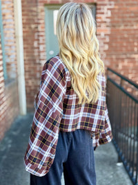 Cropped Wide Sleeve Plaid Top