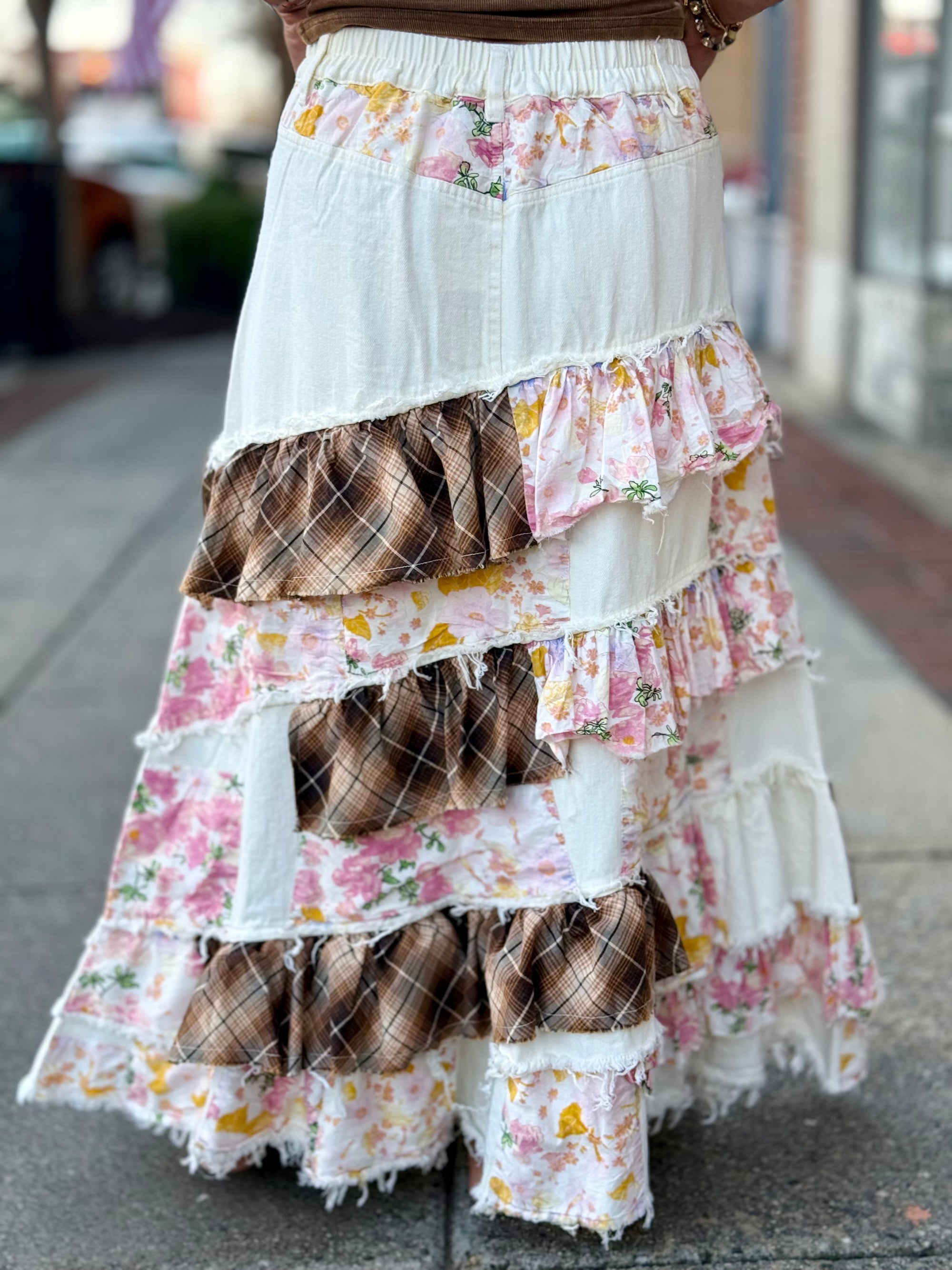 Tiered Patchwork Maxi Skirt