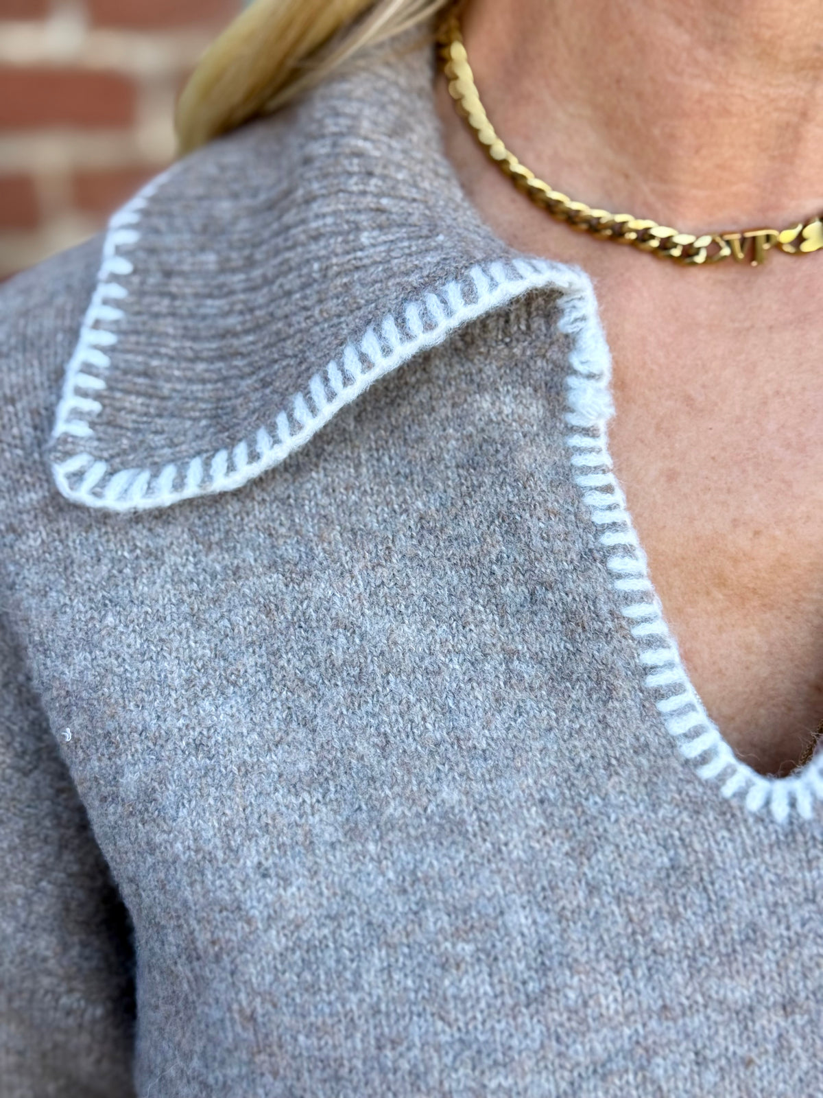 Loose Fit Trim Collar Sweater