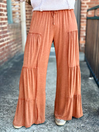 Tiered Mineral Wash Wide Leg Pants