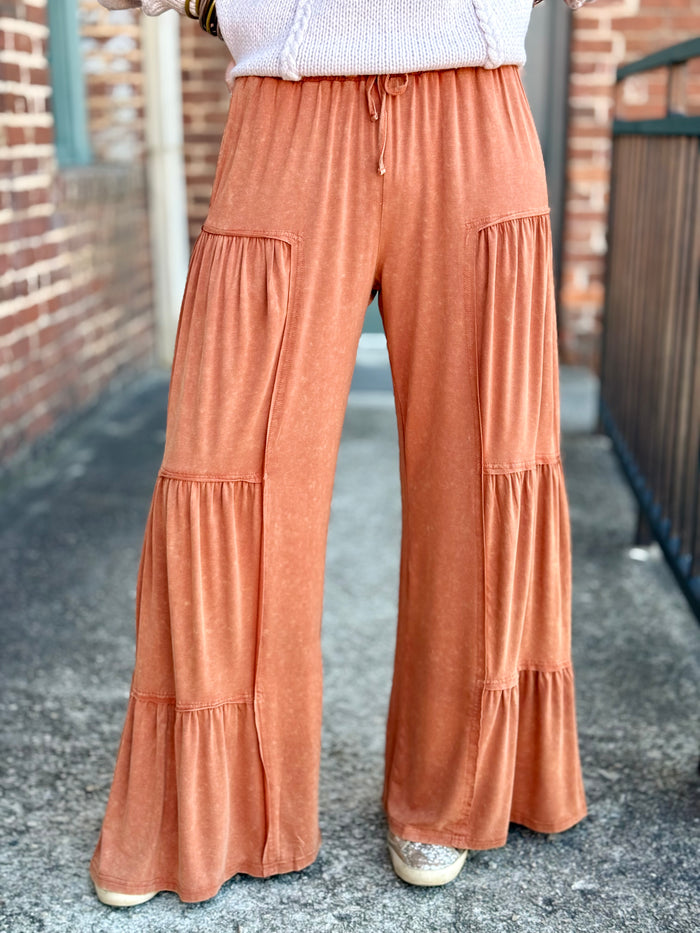 Tiered Mineral Wash Wide Leg Pants