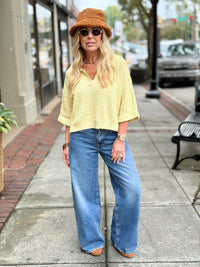 Cuffed Sleeve Split Collar Sweater