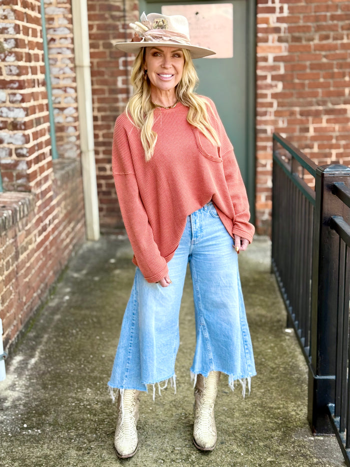 Waffle Knit Top | Rust