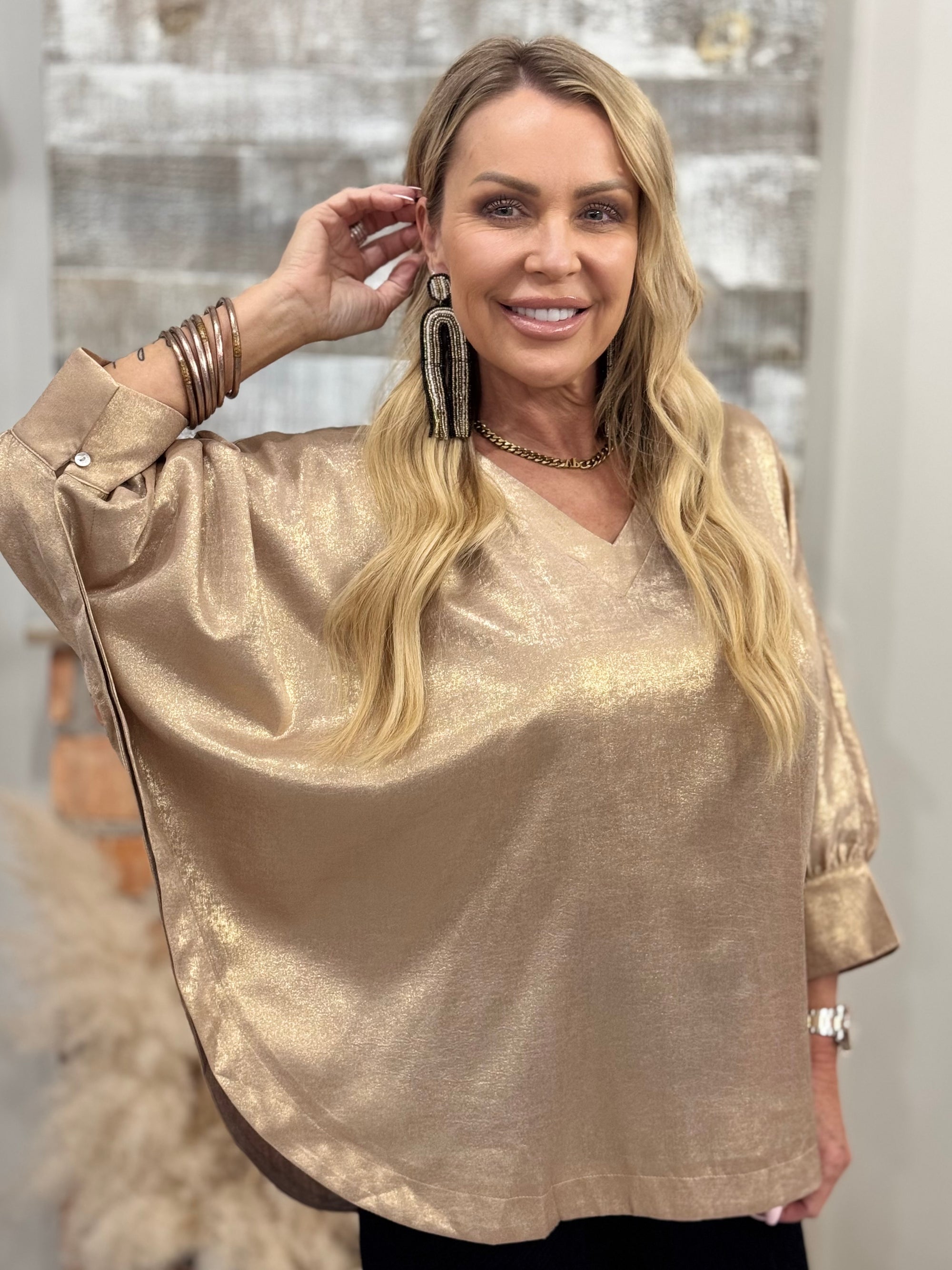 Metallic Dolman Sleeve Top