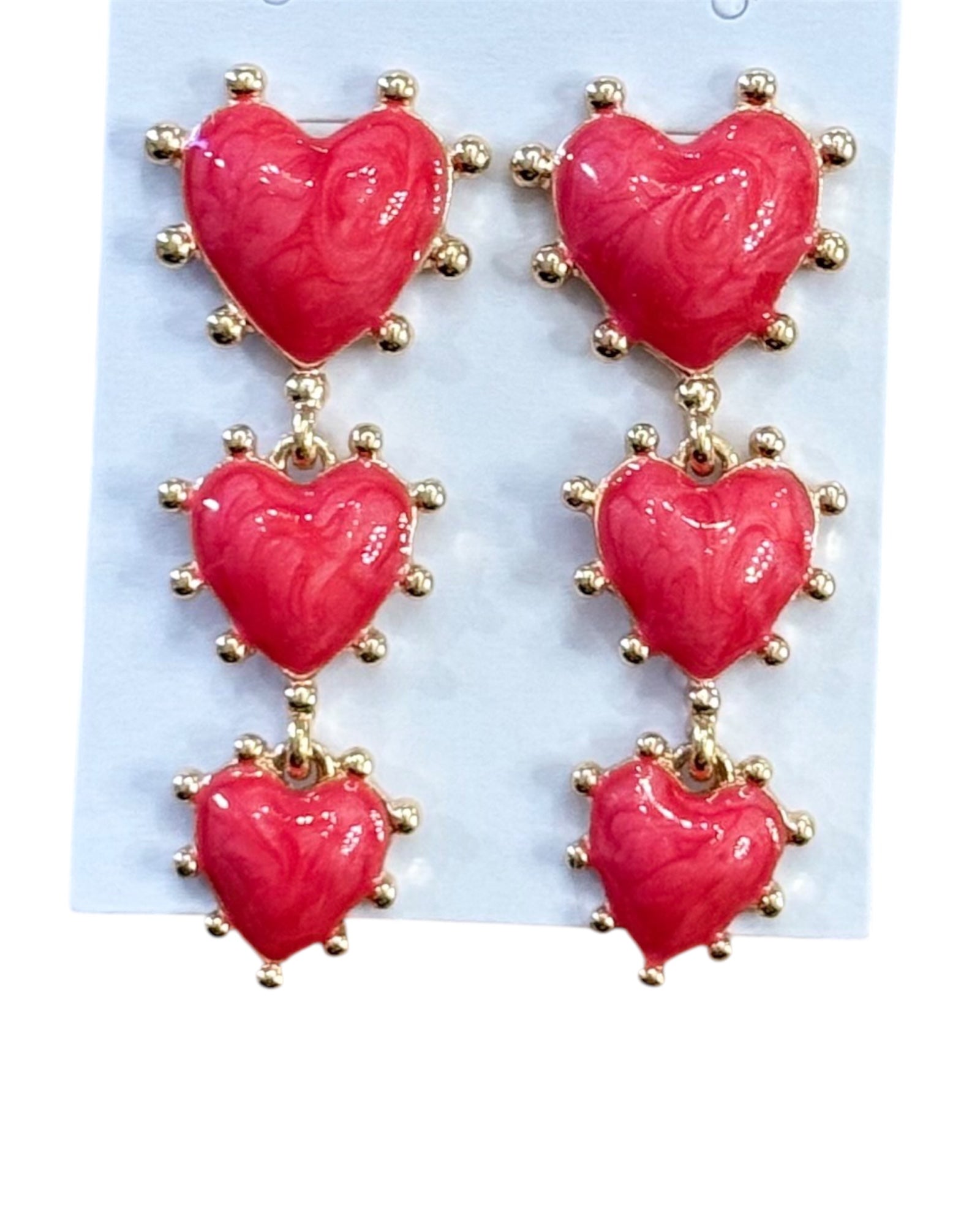 Triple Heart Drop Earrings | Red