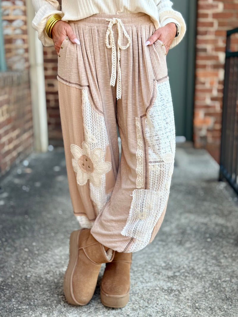 Mixed Fabric Patchwork Jogger Pants