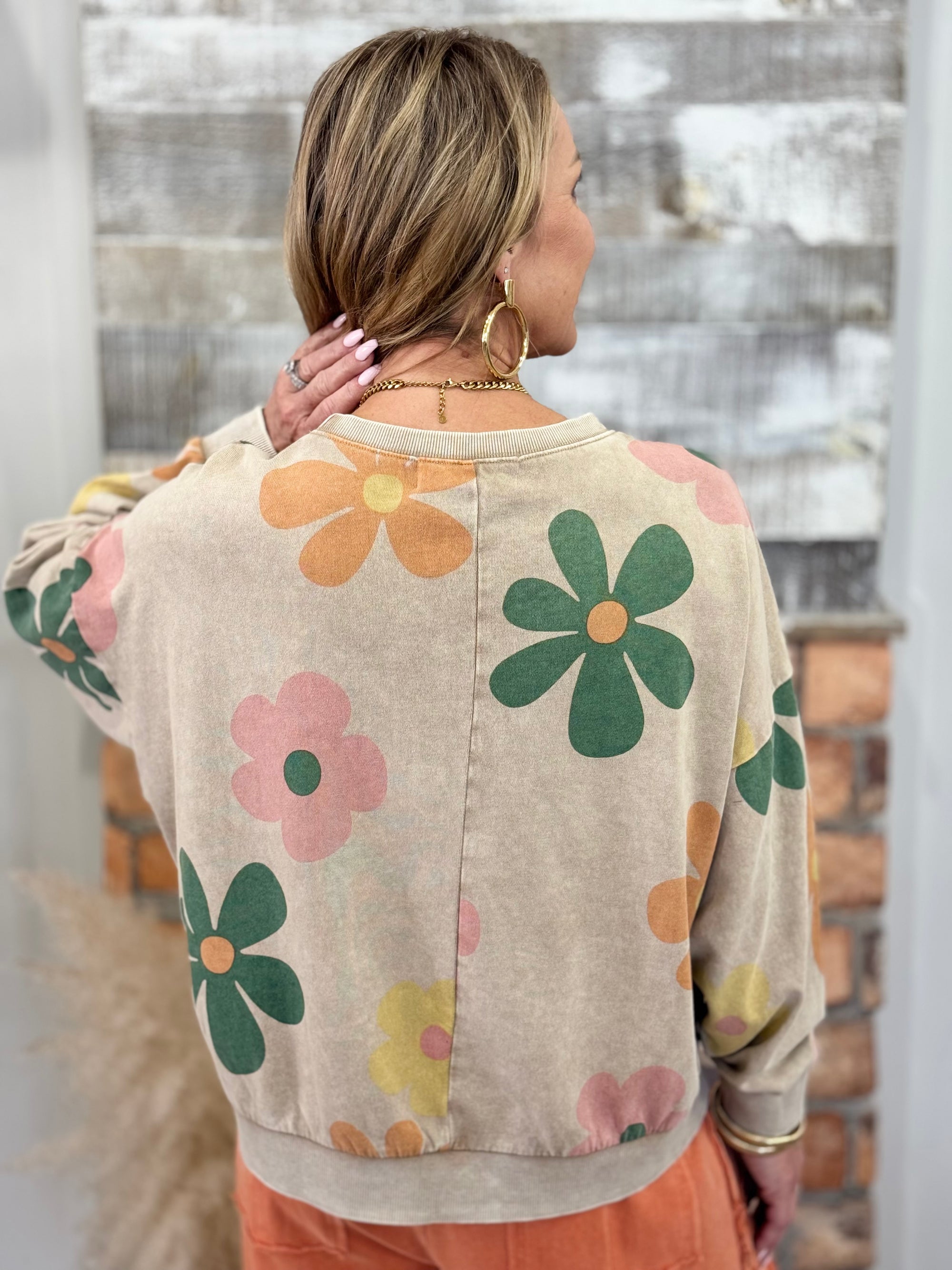 Washed Flower Print Sweatshirt | Mocha