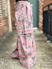 Vintage Floral Wide Leg Cargo Pants