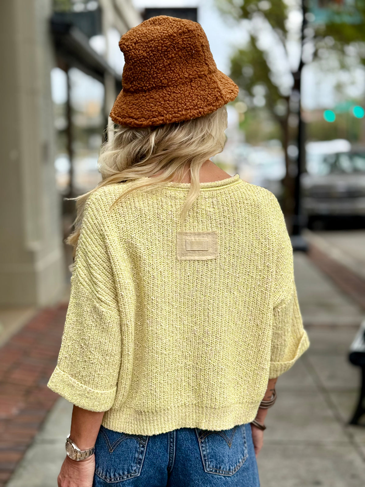 Cuffed Sleeve Split Collar Sweater
