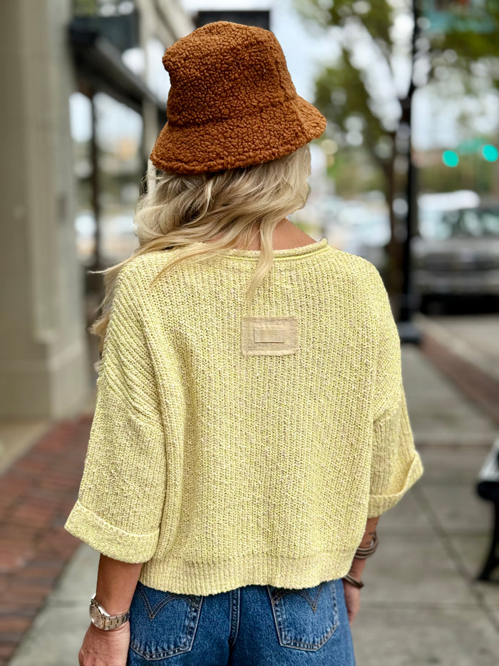 Cuffed Sleeve Split Collar Sweater