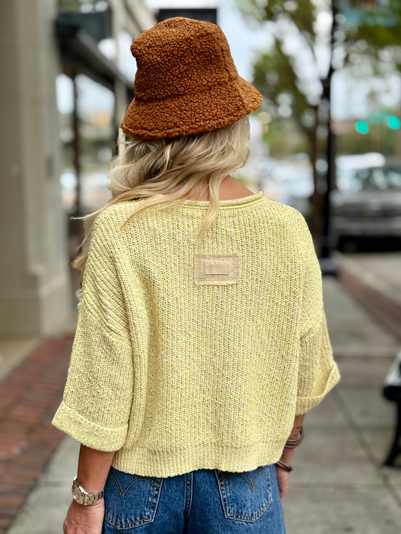 Cuffed Sleeve Split Collar Sweater