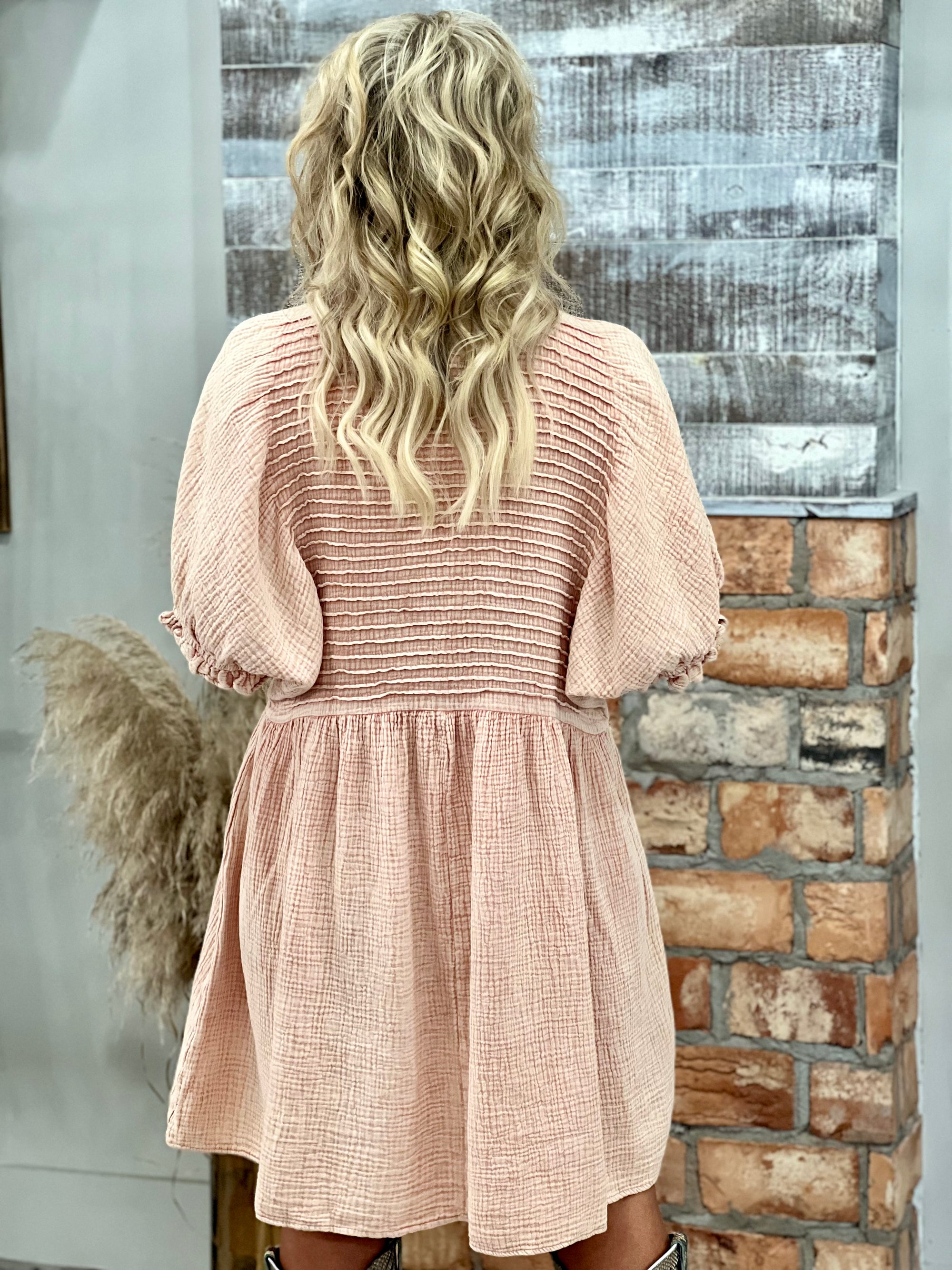 Washed Gauze Bubble Sleeve Dress