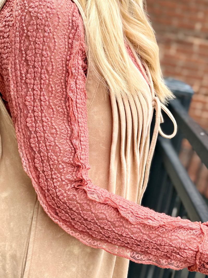 Sheer Flare Sleeve Lace Top | Rust