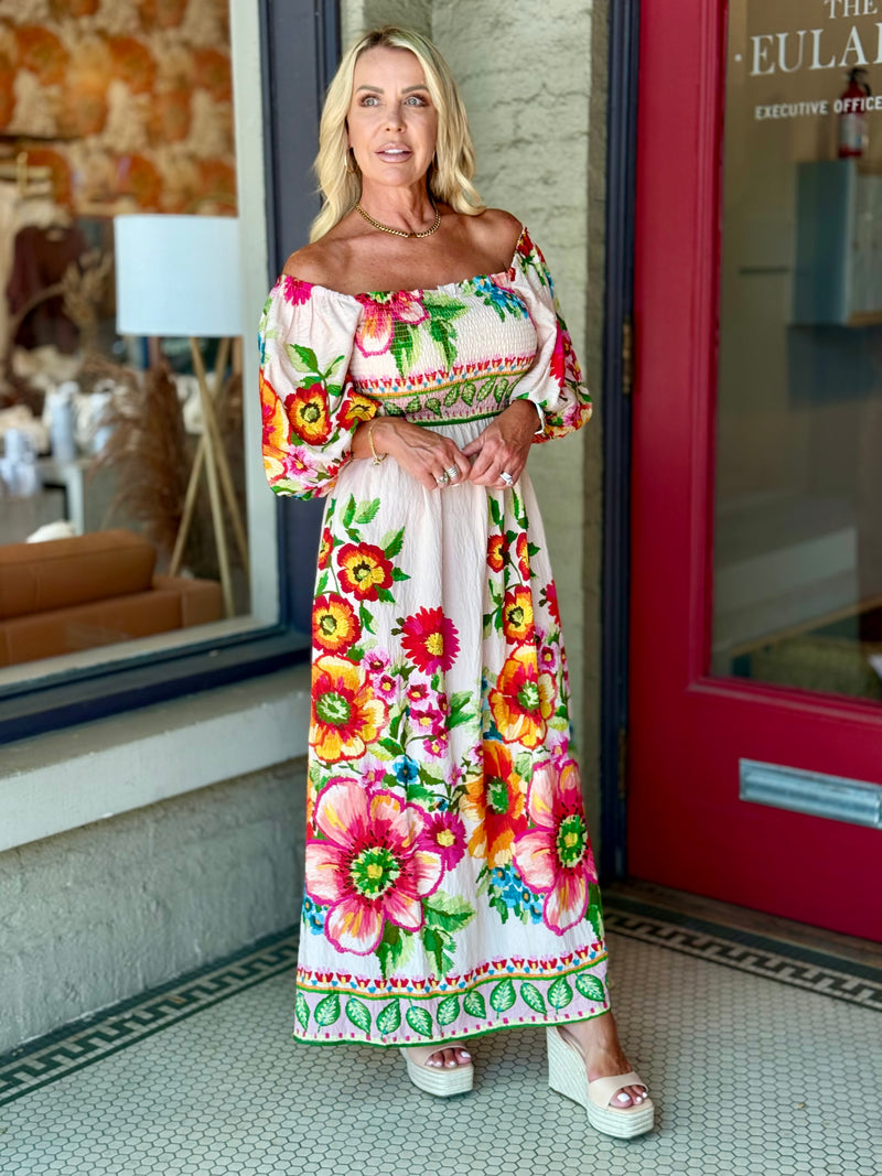 Floral Bubble Sleeve Maxi Dress