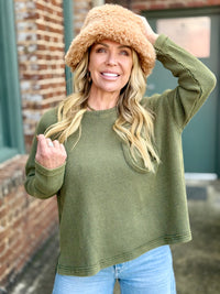 Waffle Knit Top | Olive