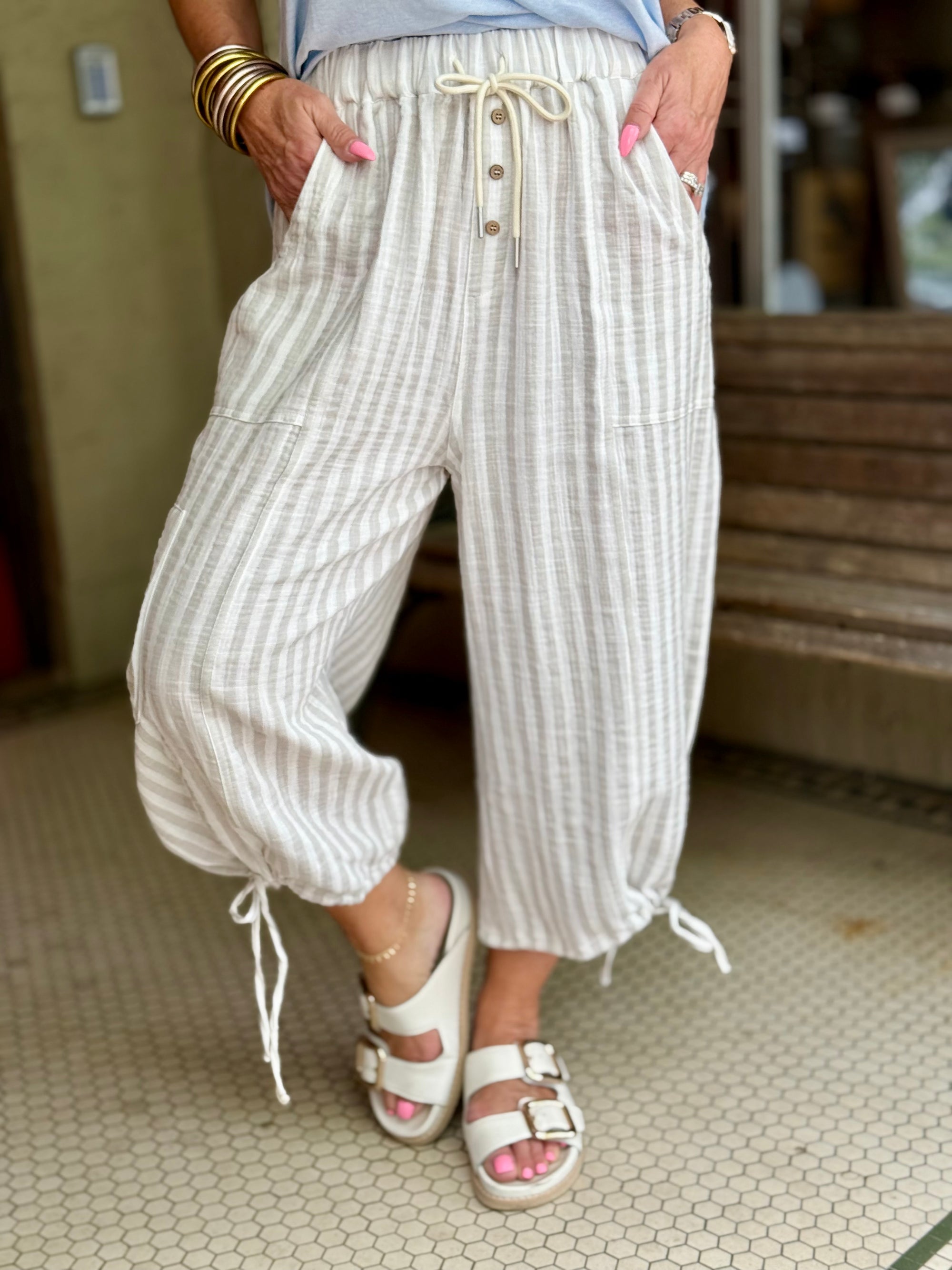 Striped Gauze Cargo Pants