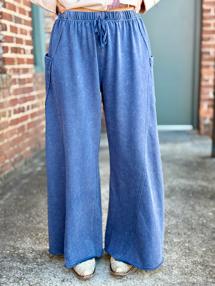 Side Pocket Wide Leg Pants | Blue