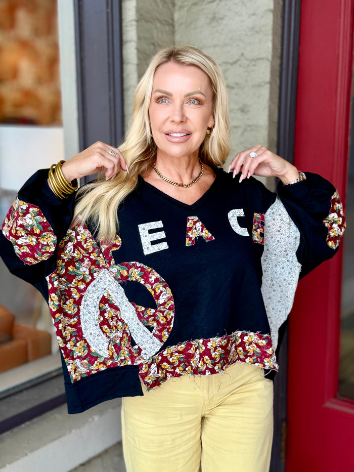 Peace Patchwork Hooded Top