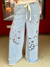 Drawstring Cutout Wide Leg Pants
