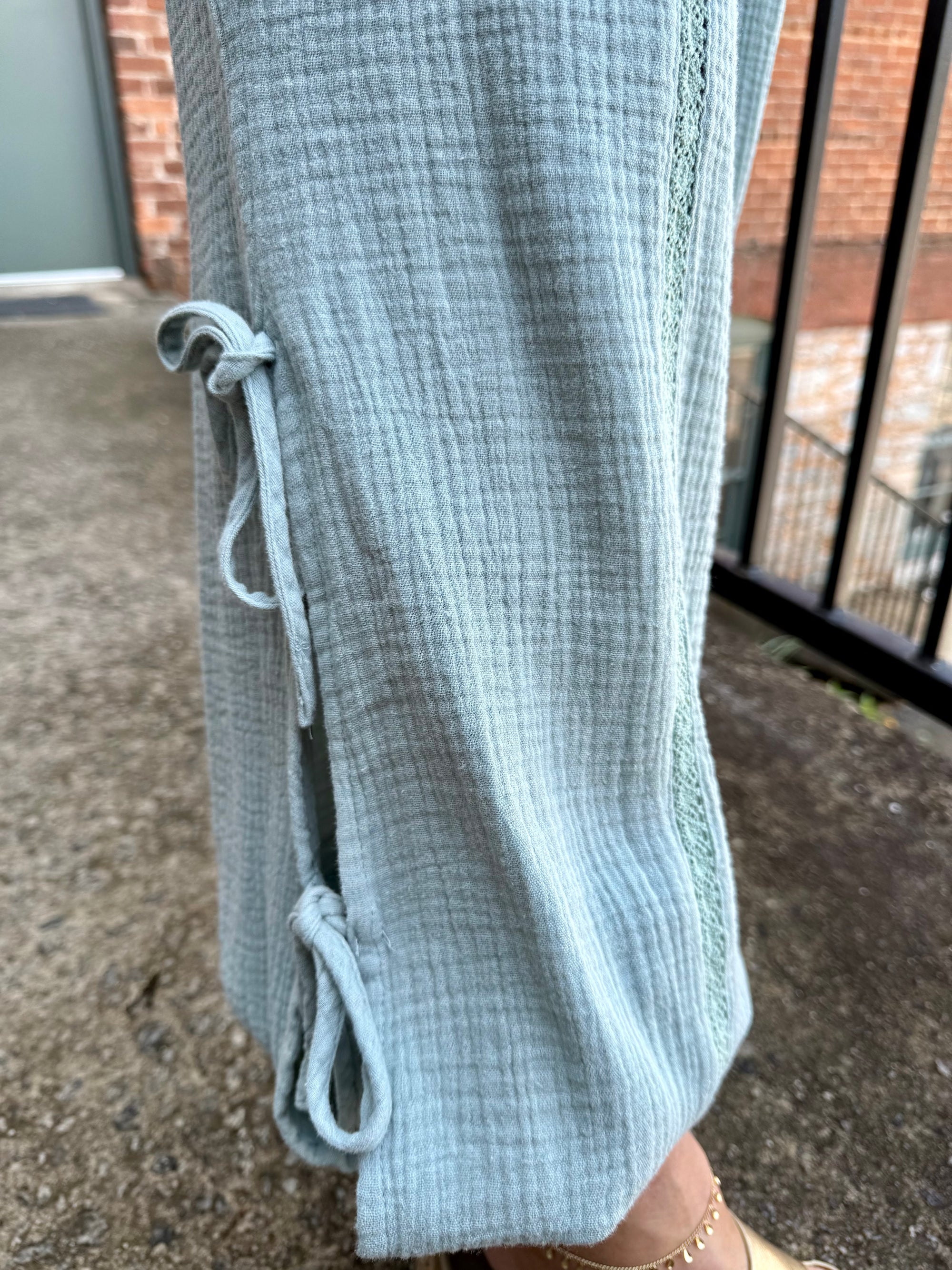 Lace Trim Side Tie Jogger Pants | Sage