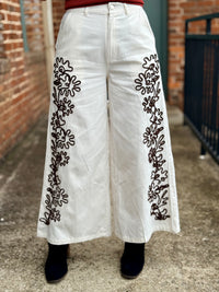 Floral Embroidered Wide Leg Pants