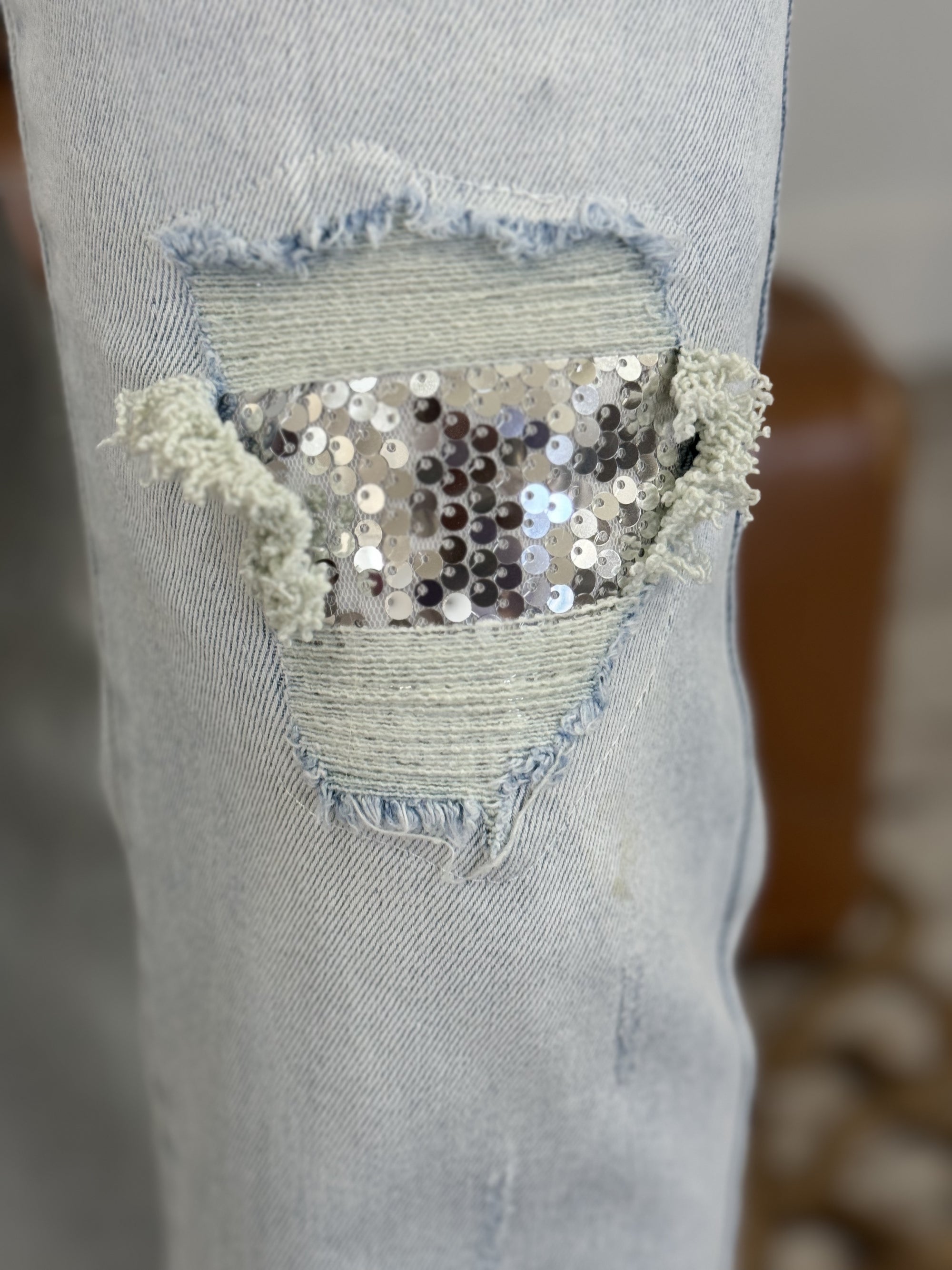 High Rise Sequin Patch Jeans