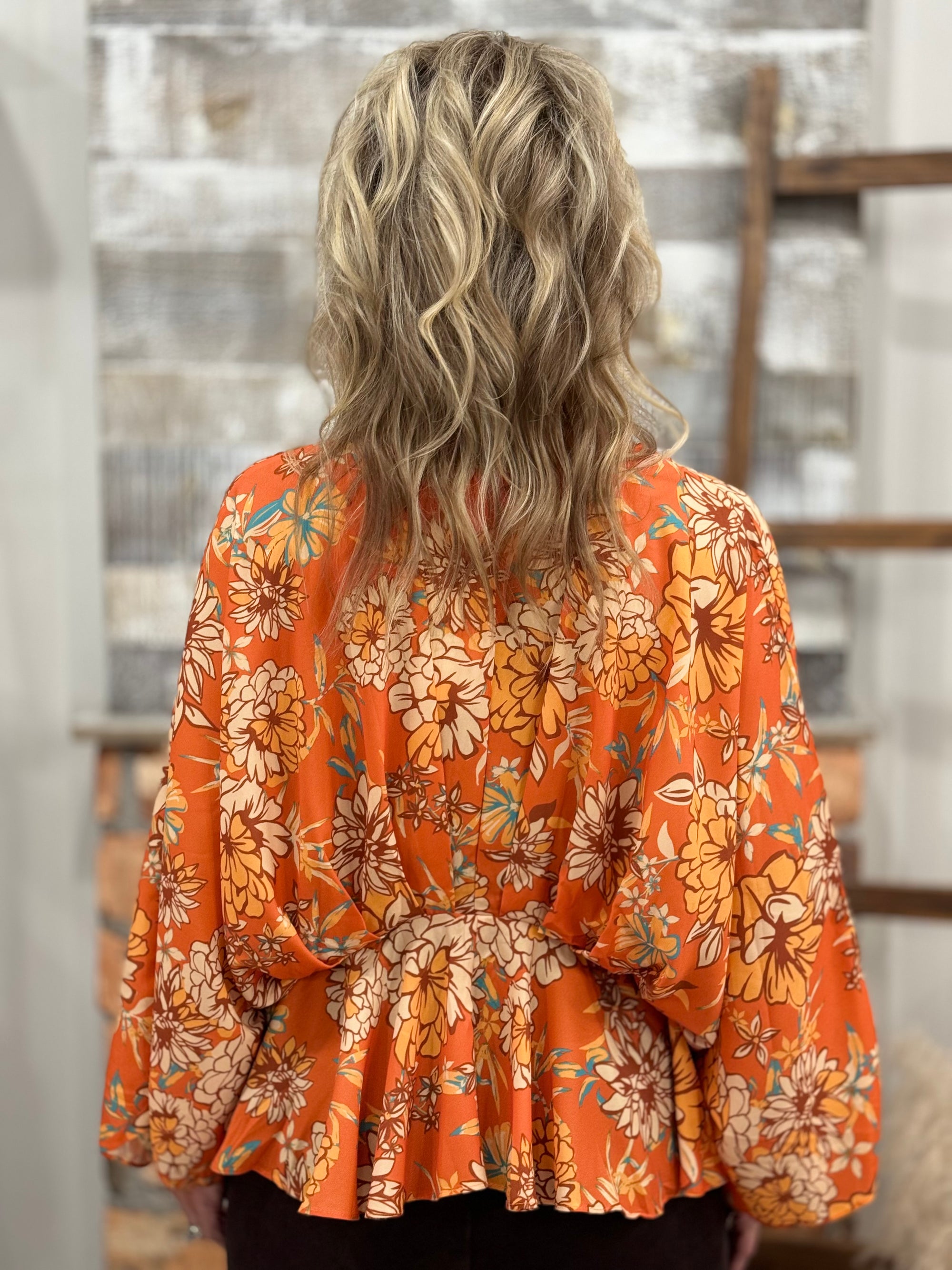 Floral Kimono Sleeve Peplum Top