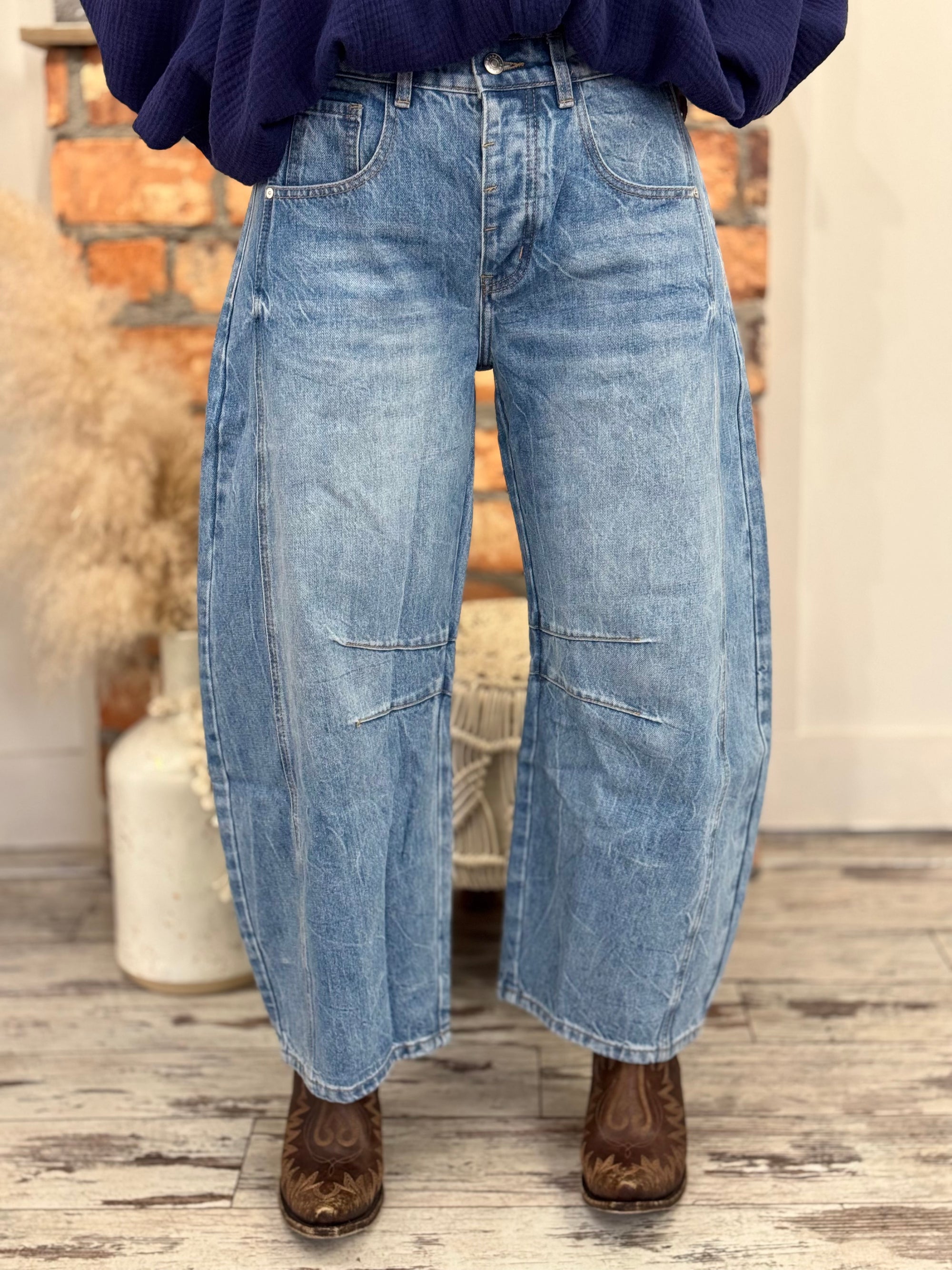 Mineral Washed Barrel Jeans